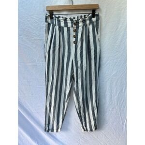 American Eagle Striped High Waisted Paperbag Waist Pants Women's Medium